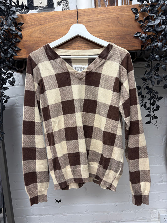 SS2004 Maison Martin Margiela Geometric Patterned Wool Knit V-Neck Sweater