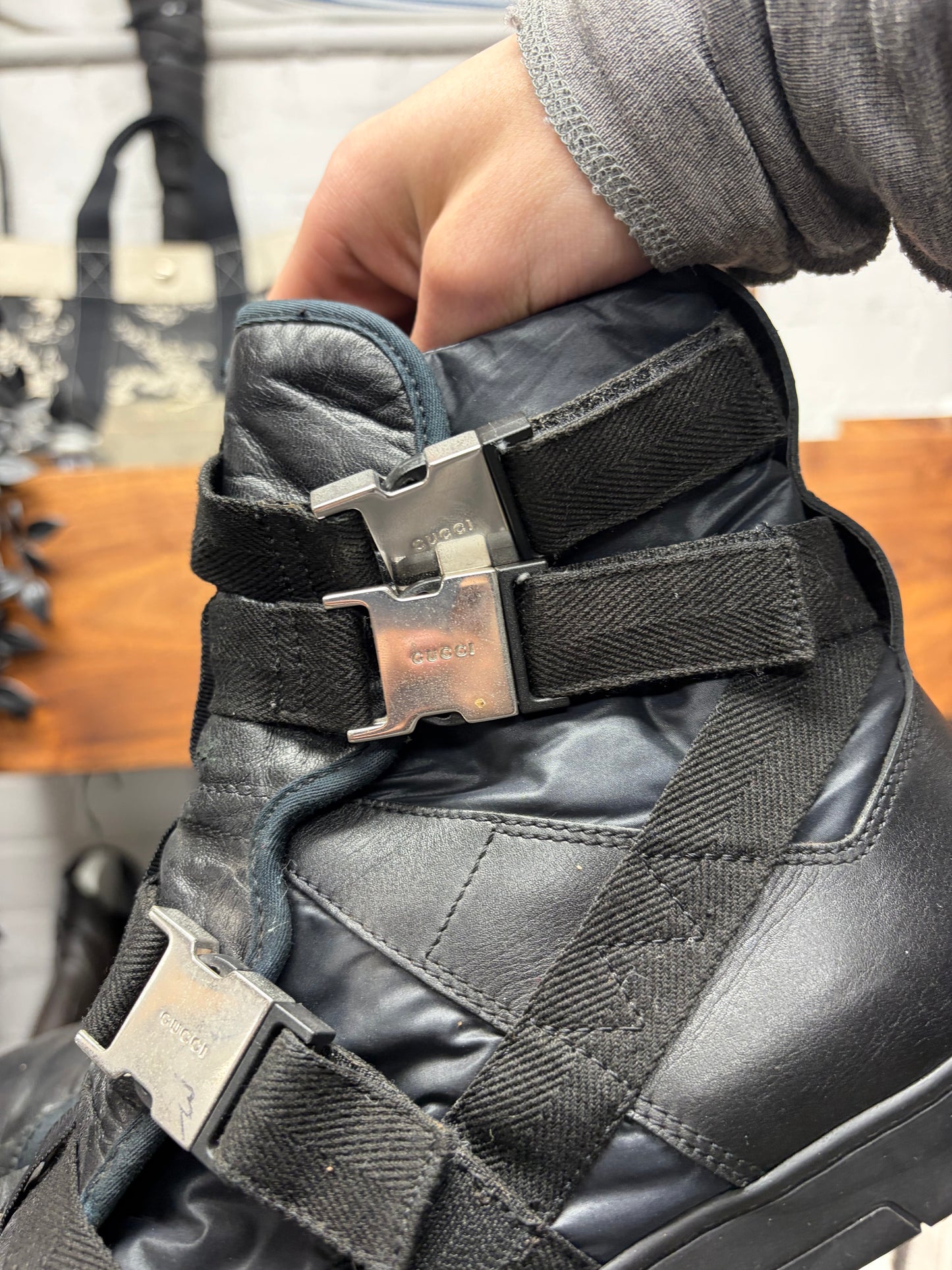 SS2010 Gucci by Frida Giannini ‘Buckle Closure’ Strapped High Top Leather Sneakers