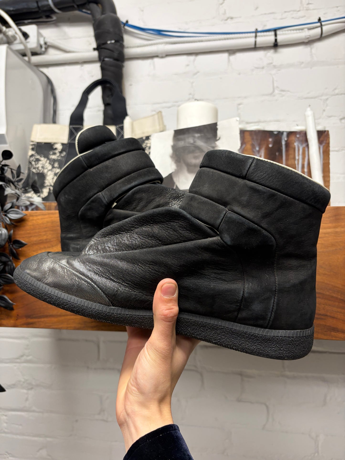 Maison Margiela Black/Silver Toe ‘Future’ Leather High Top Sneakers