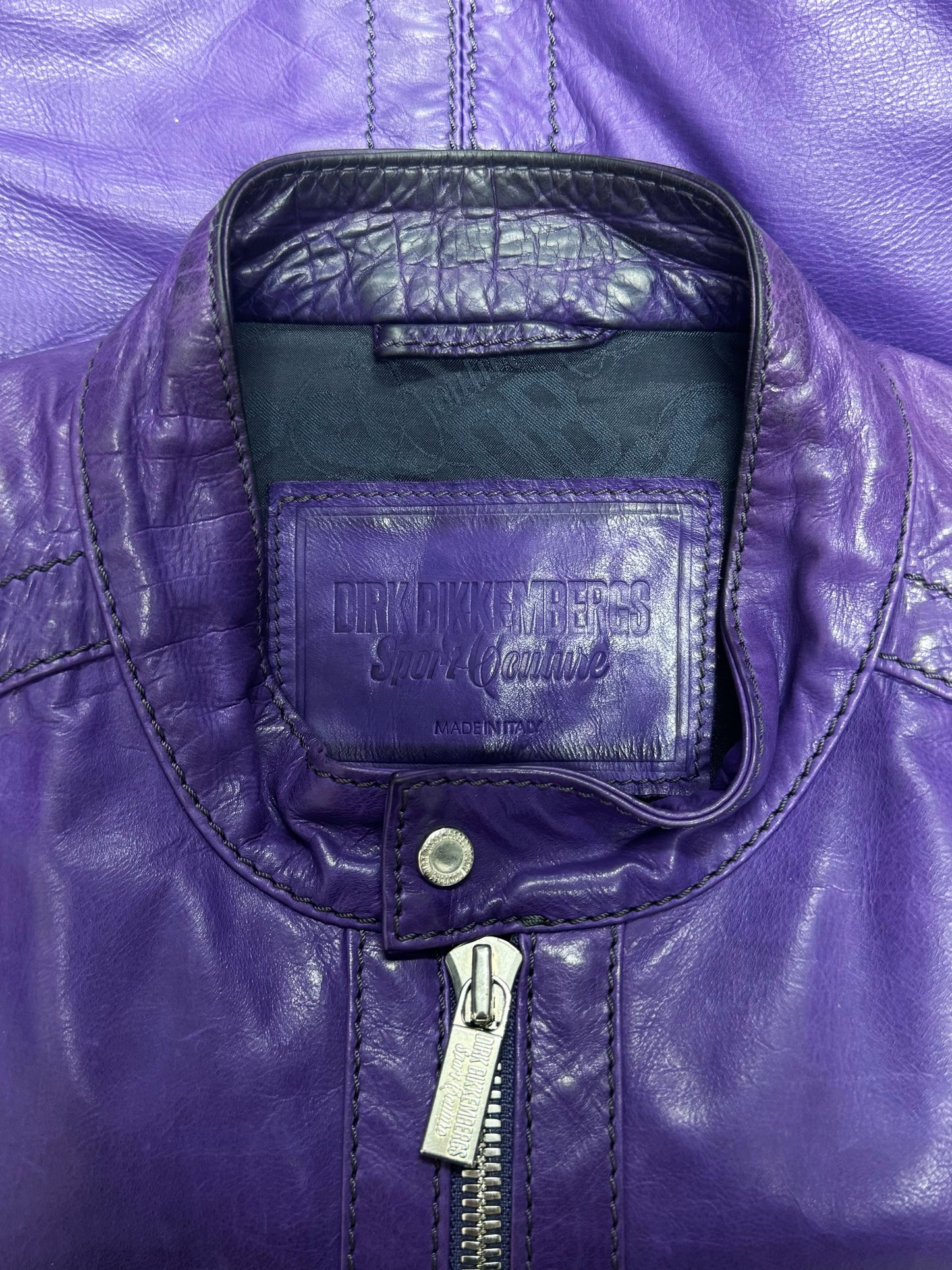 Dirk Bikkembergs Purple Calfskin Leather Moto Jacket