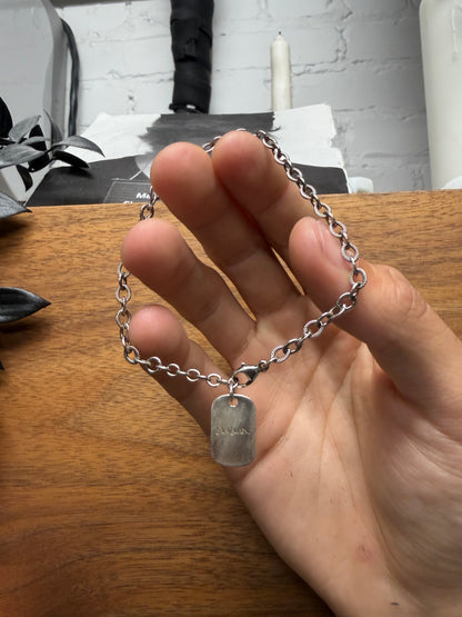 Saint Laurent Silver Toned Dog-Tag Engraved ‘YSL’ Logo Bracelet