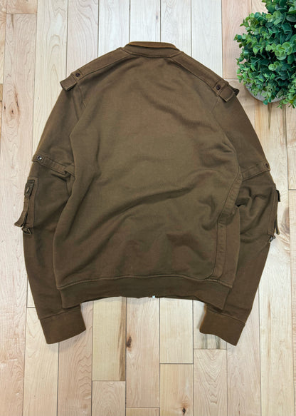 Dolce & Gabbana Military Pocket Washed Brown Zip Up Sweater