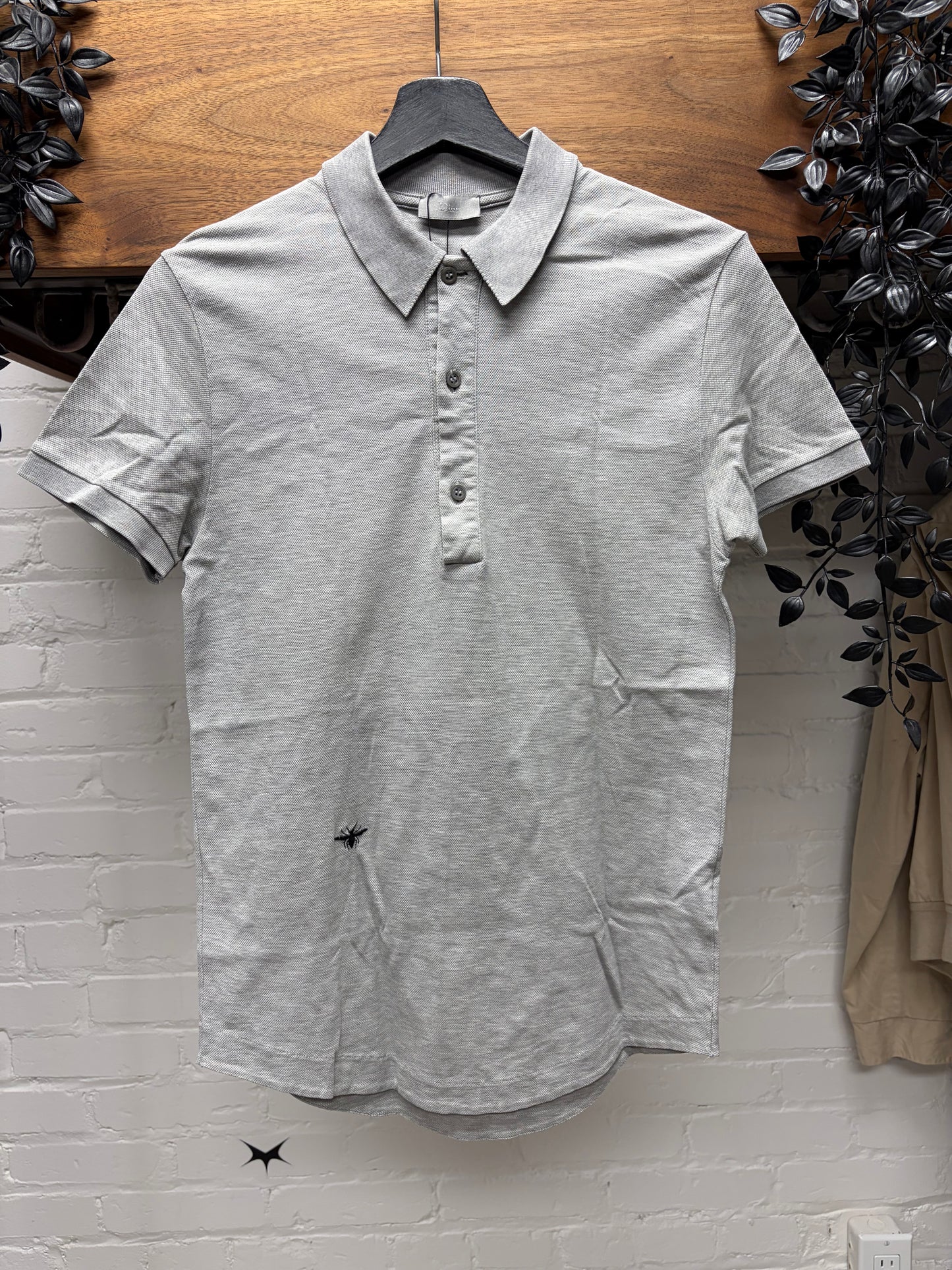 SS2004 Dior Homme by Hedi Slimane ‘Strip’ Grey Bee Embroidered Logo Polo