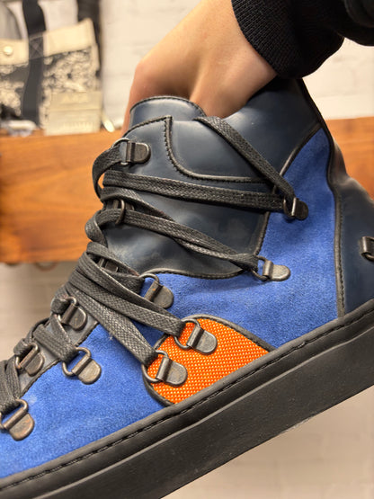 SS2011 Raf Simons ‘Multi-Lace’ Blue/Orange Leather High Top Sneakers