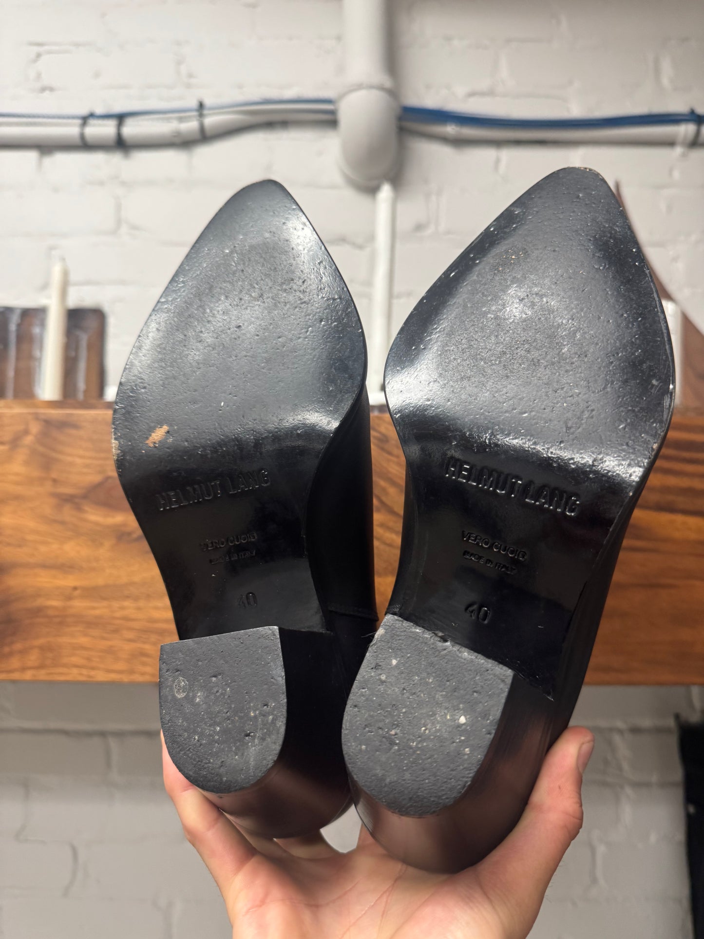 Helmut Lang Calfskin Leather ‘Cuban’ Heel Pointed Toe Boots