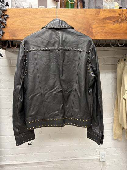 2000s Roberto Cavalli Studded Lambskin Leather Collared Aviation Bomber Jacket