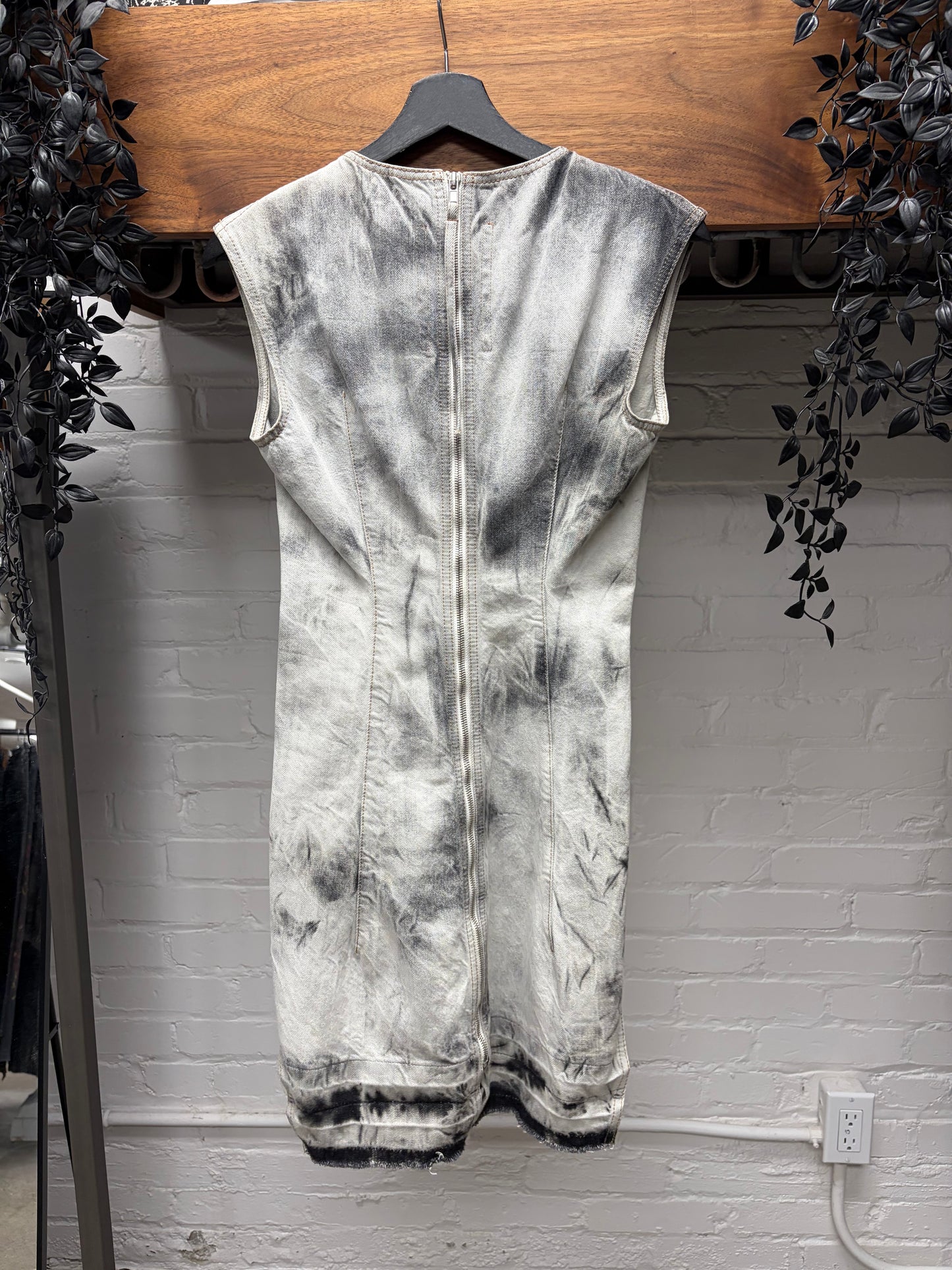 SS2015 Rick Owens ‘Faun’ Batik Grey Smoke Washed Denim Dress