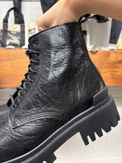Balenciaga ‘Strike’ Grained Black Leather Combat Boots