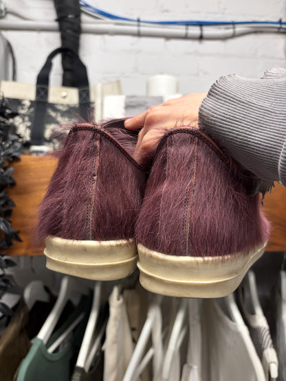 Rick Owens Oxblood Pony Hair ‘Ramones’ Low Top Sneakers