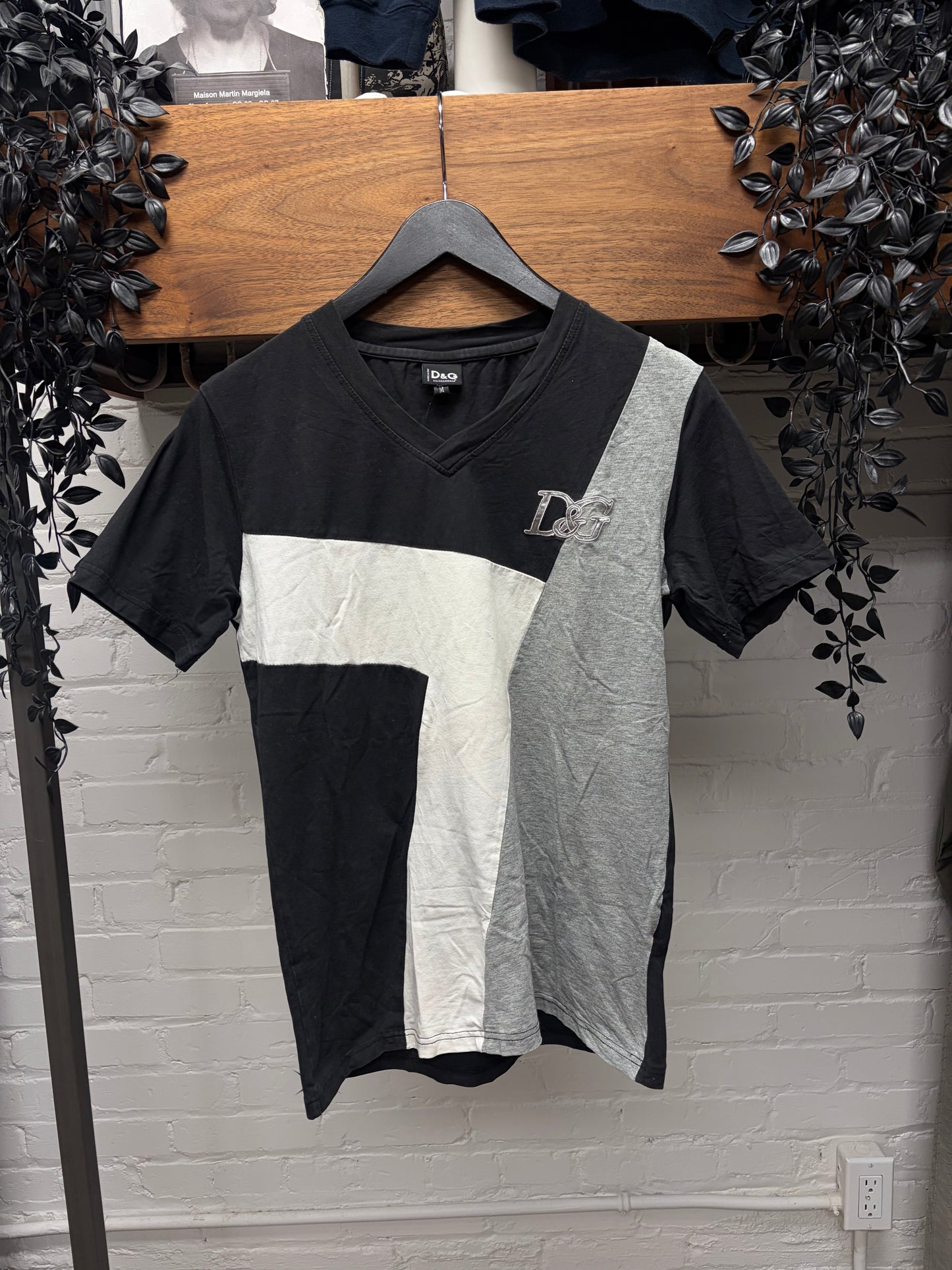 Dolce & Gabbana Colorblocked Black V-Neck Shirt