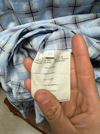2000s Prada Sport Tartan Plaid Patterned Short Sleeve Zip-Up Shirt