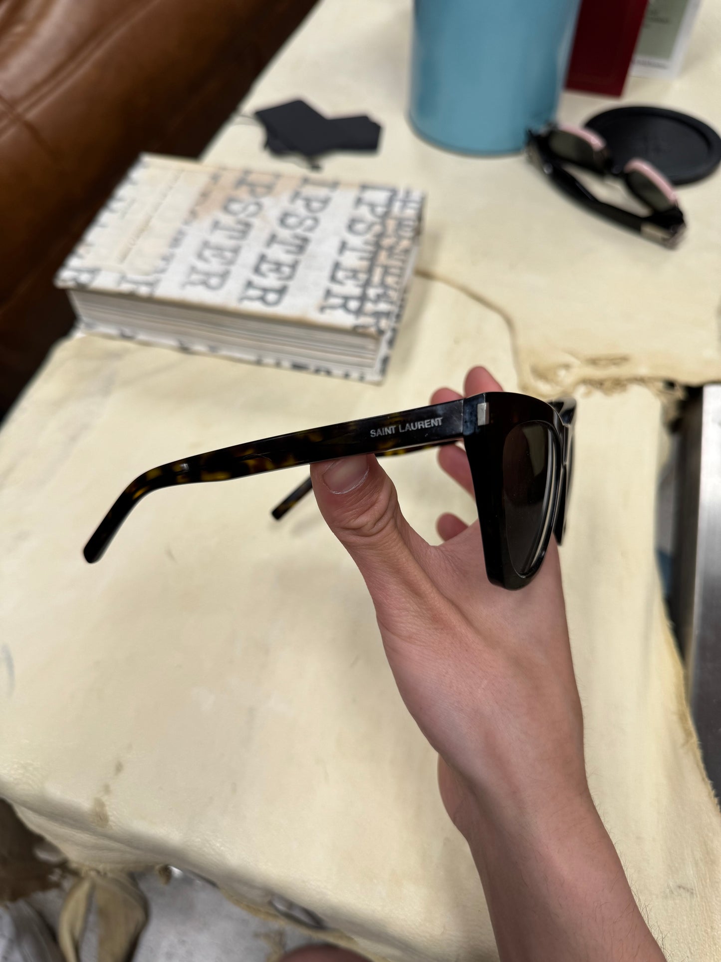 Saint Laurent ‘Kate’ Brown Tortoiseshell Cat Eye Sunglasses