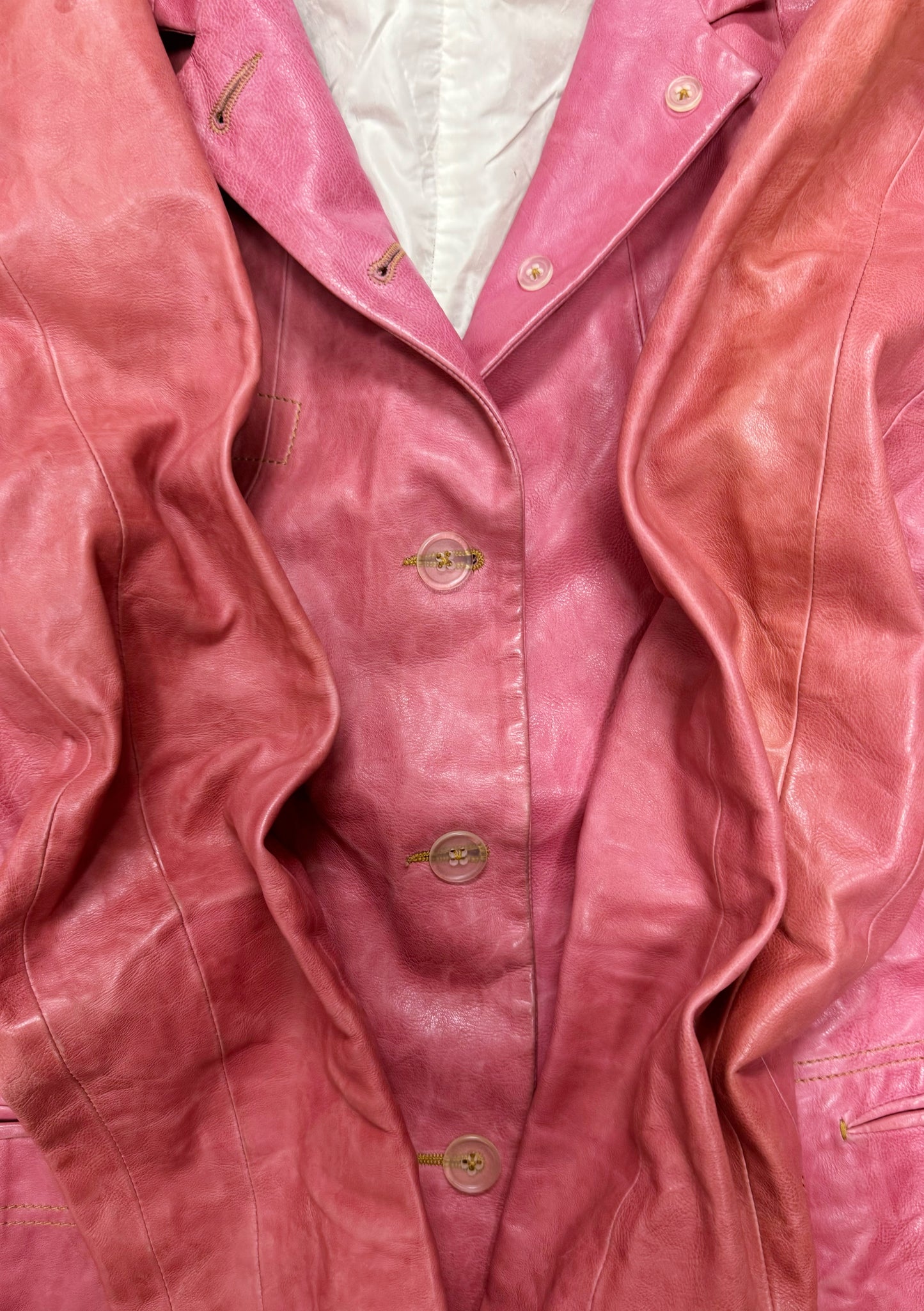 Jil Sander Pink Calfskin Leather Silk Lined Jacket