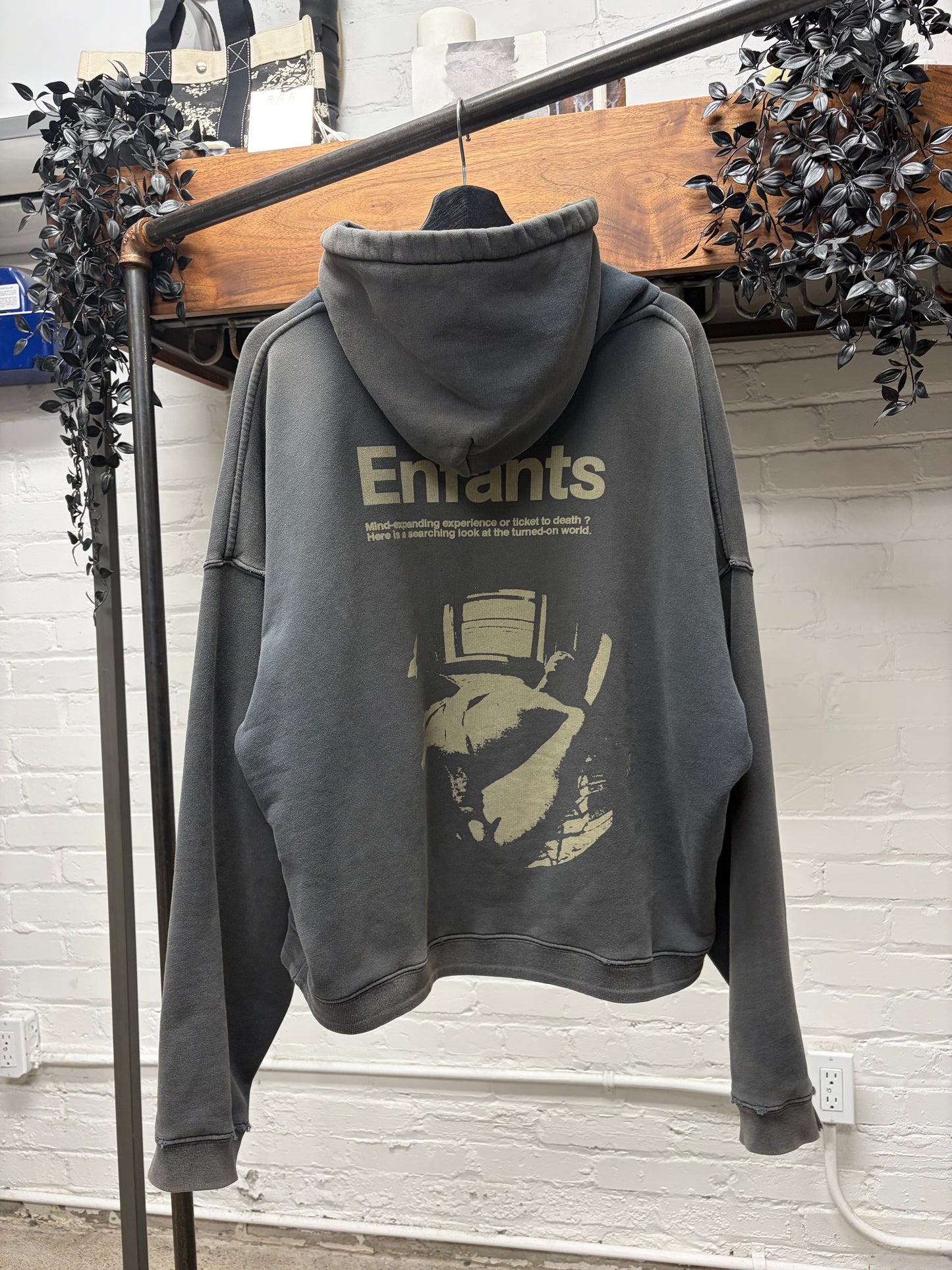 Enfants Riches Deprimes ‘Ticket to Death’ Faded Black French Terry Cotton Hoodie