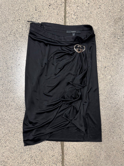 Gucci ‘Britt’ Heart Flowy Draped Black Skirt