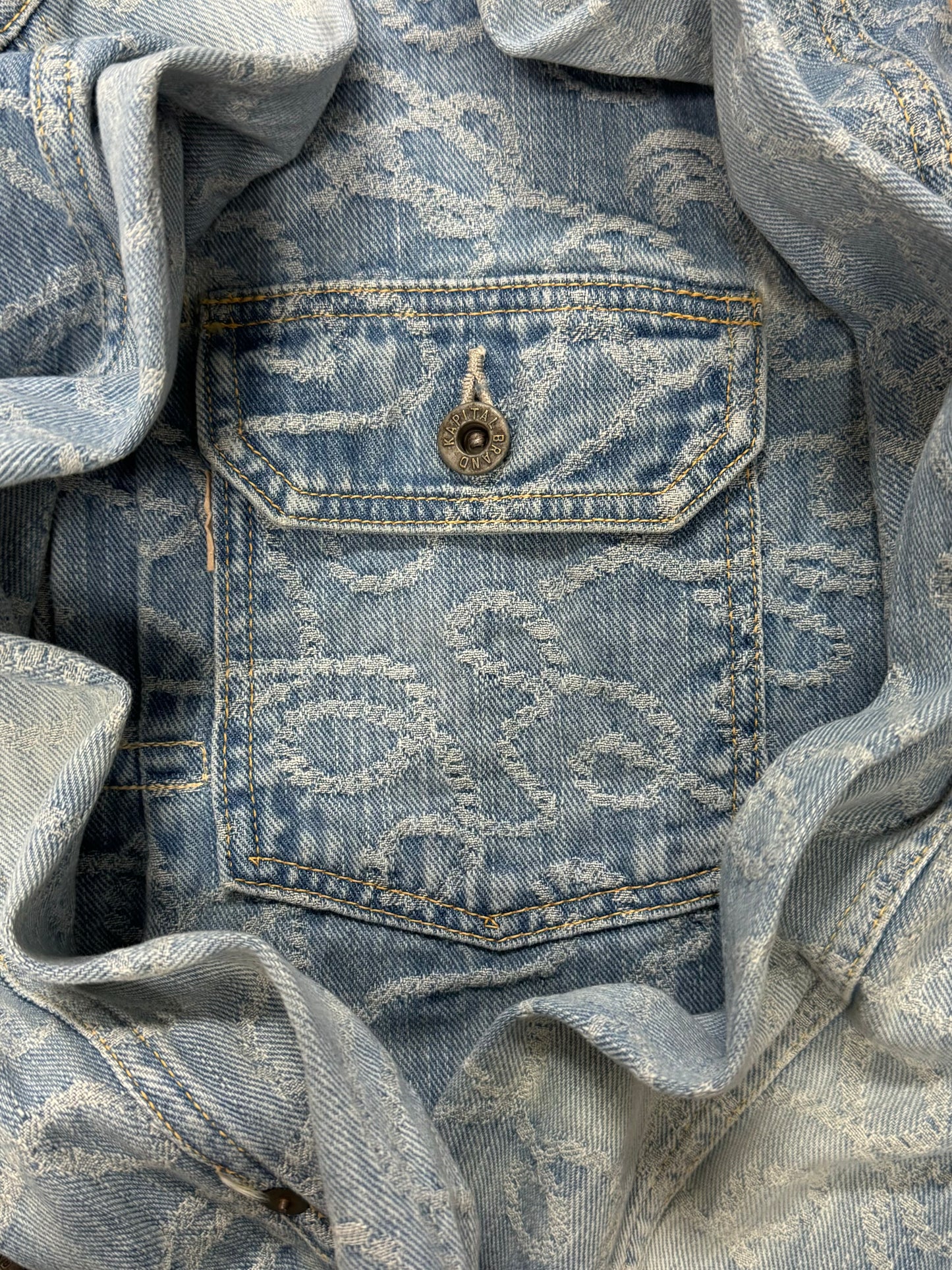 Kapital ‘Rope’ Buckle-Back Jacquard Weave Denim Jacket