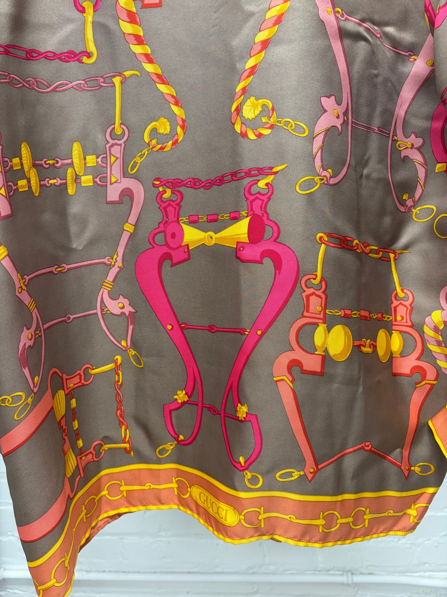 Vintage 80s Gucci Silk Horsebit Patterned Full Print Shirt