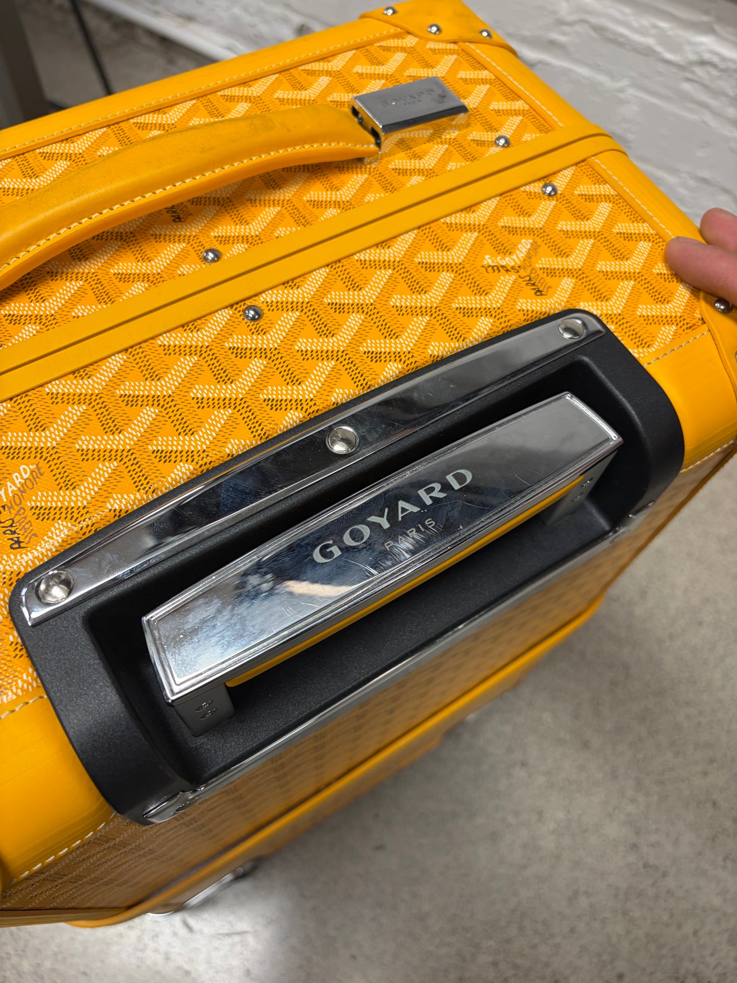 Goyard ‘Bourget PM’ Yellow Monogram Leather Trolley Rolling Carry-On Suitcase
