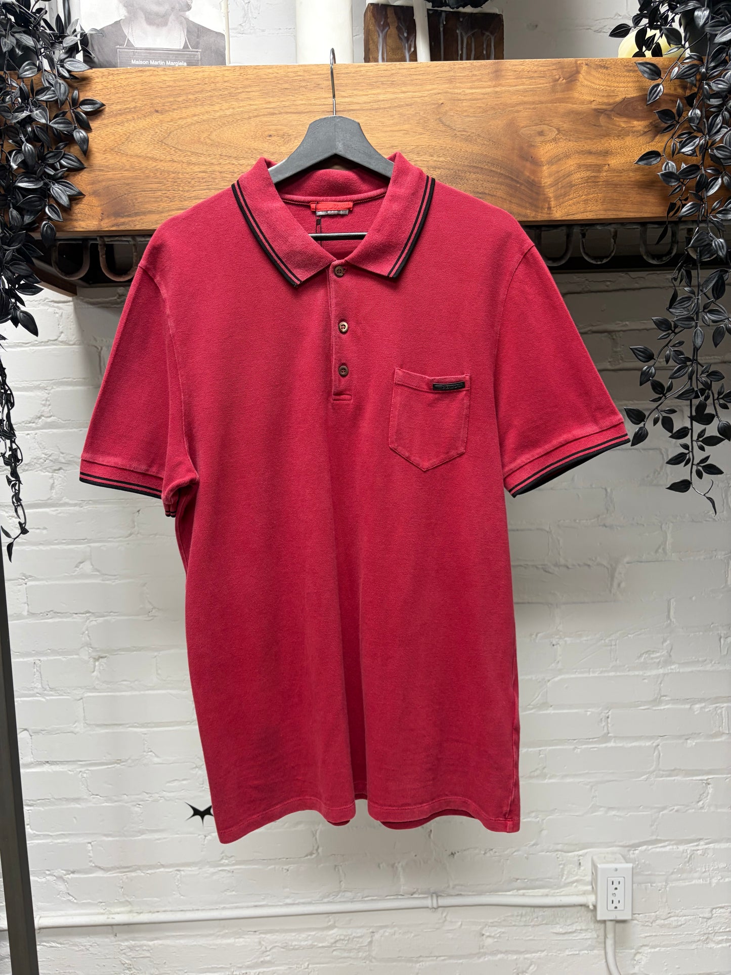 Prada Sport Logo Red/Black Striped Cotton Polo