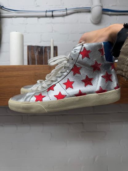 Saint Laurent SL/01 ‘Star Patch’ Leather High Top Sneakers