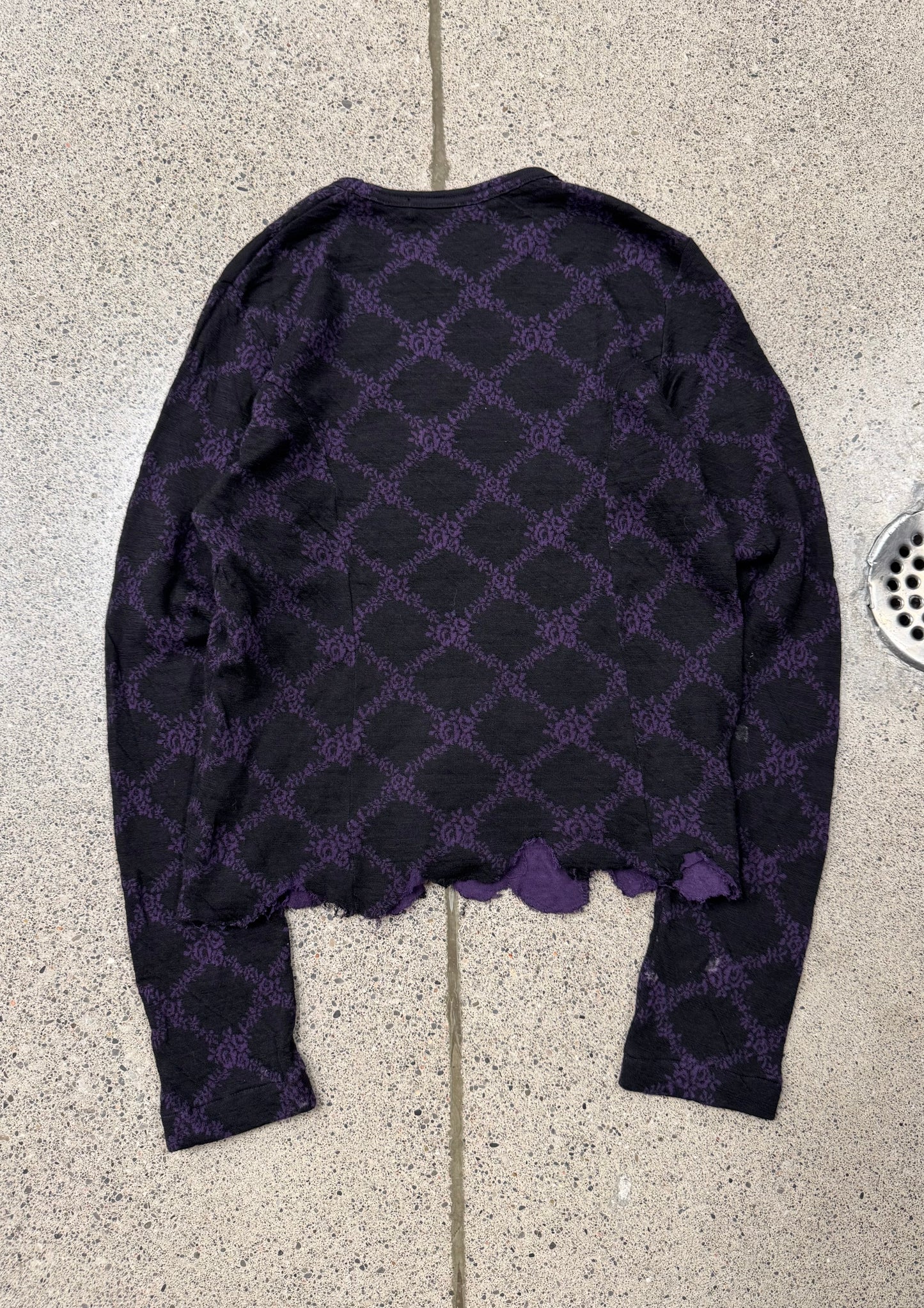 AW2002 Junya Watanabe Black/Purple Diamond Pattern Grunge Sweater