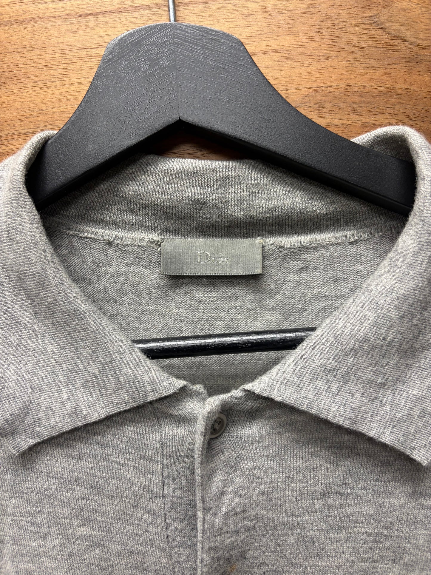 SS2005 Dior Homme by Hedi Slimane ‘Beck’ Grey Cashmere Long Sleeve Knit Polo