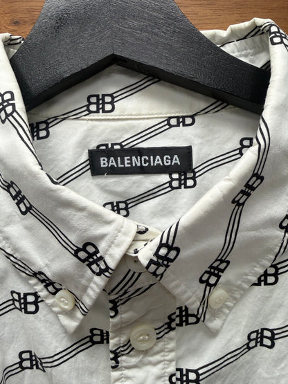 2020 Balenciaga ‘BB Monogram’ Short Sleeve Logo Button Up Shirt