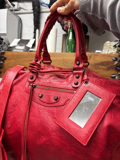 Balenciaga Red Lambskin Leather ‘XL City Bag’ with Crossbody Strap