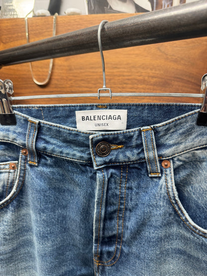 2021 Balenciaga Washed Blue ‘Heelbite’ Bootcut Denim