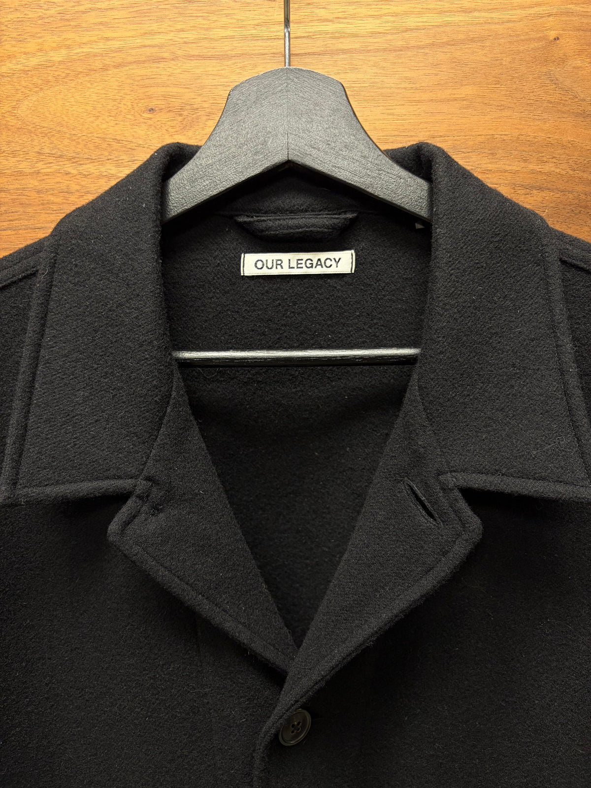 Our Legacy Cashmere/Virgin Wool Black ‘Archive Box Jacket' with Cow Horn Buttons