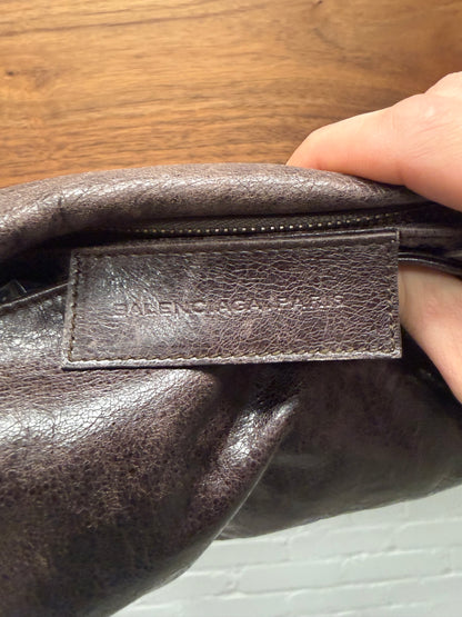 Balenciaga ‘Agneau’ Tumbled Brown Leather Shoulder Messenger Bag