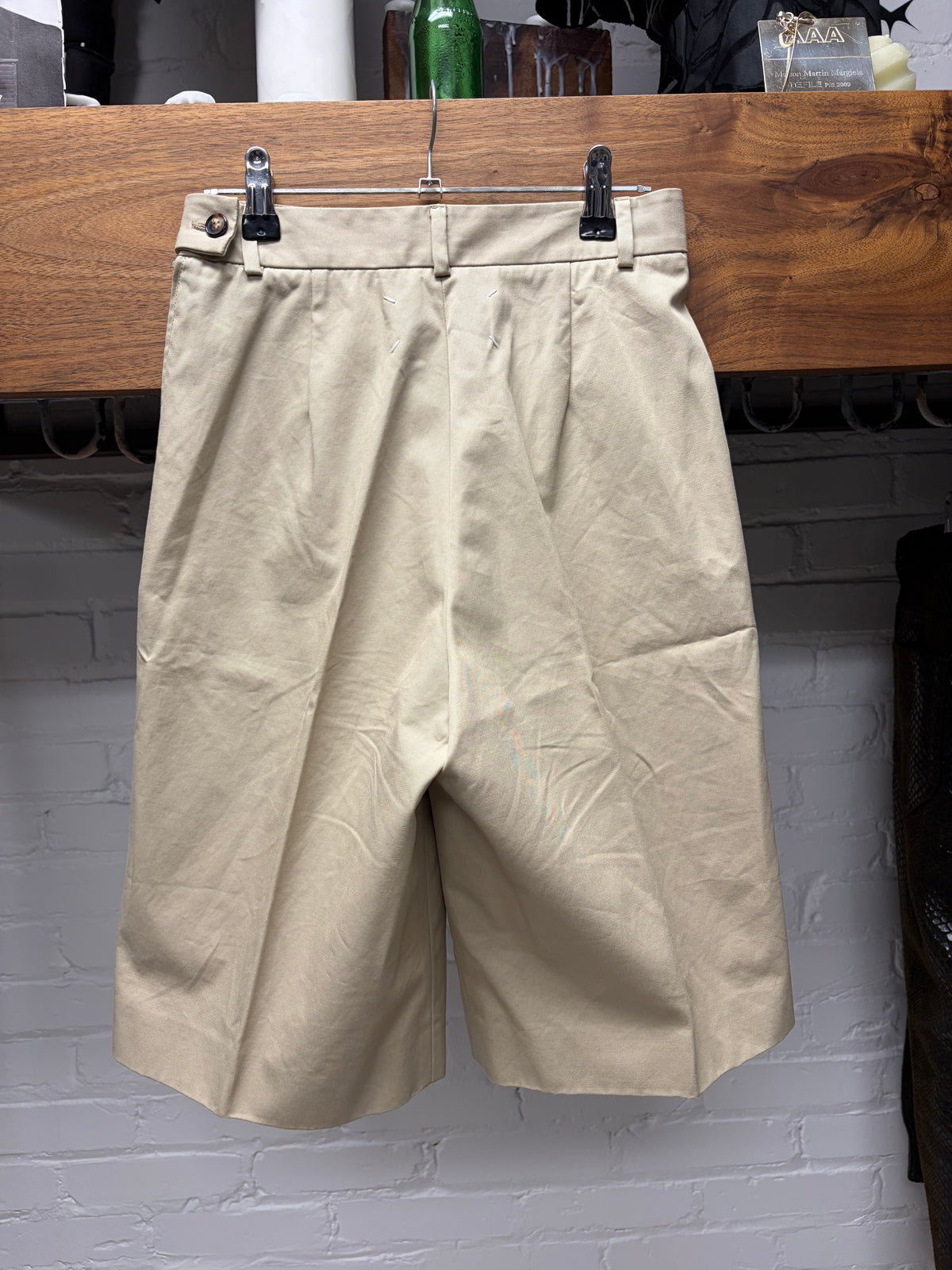 Maison Margiela Wide Leg Pleated Tan Cotton Shorts