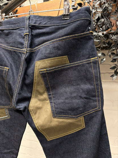 2011 Junya Watanabe Reconstructed Patchwork Raw Blue Bootcut Denim