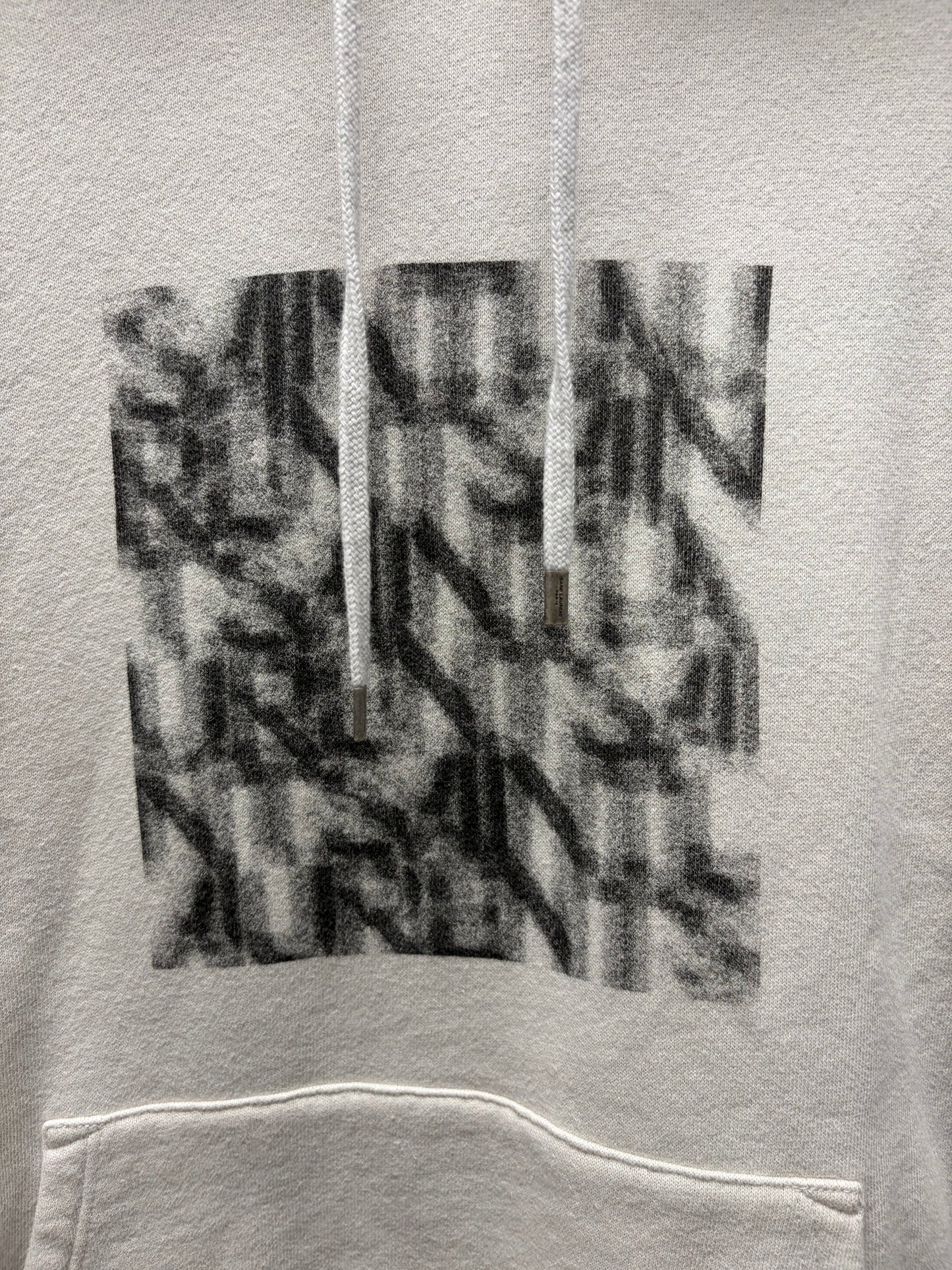 2021 Saint Laurent ‘Block Logo’ Grey Cotton Pullover Hoodie