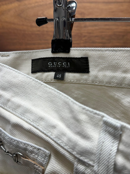 2000s Gucci ‘Horsebit’ Pocket Detail White Bootcut Denim