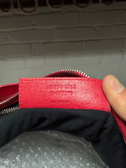 Balenciaga Crimson Red ‘City Bag’ Silver Hardware With Shoulder Strap