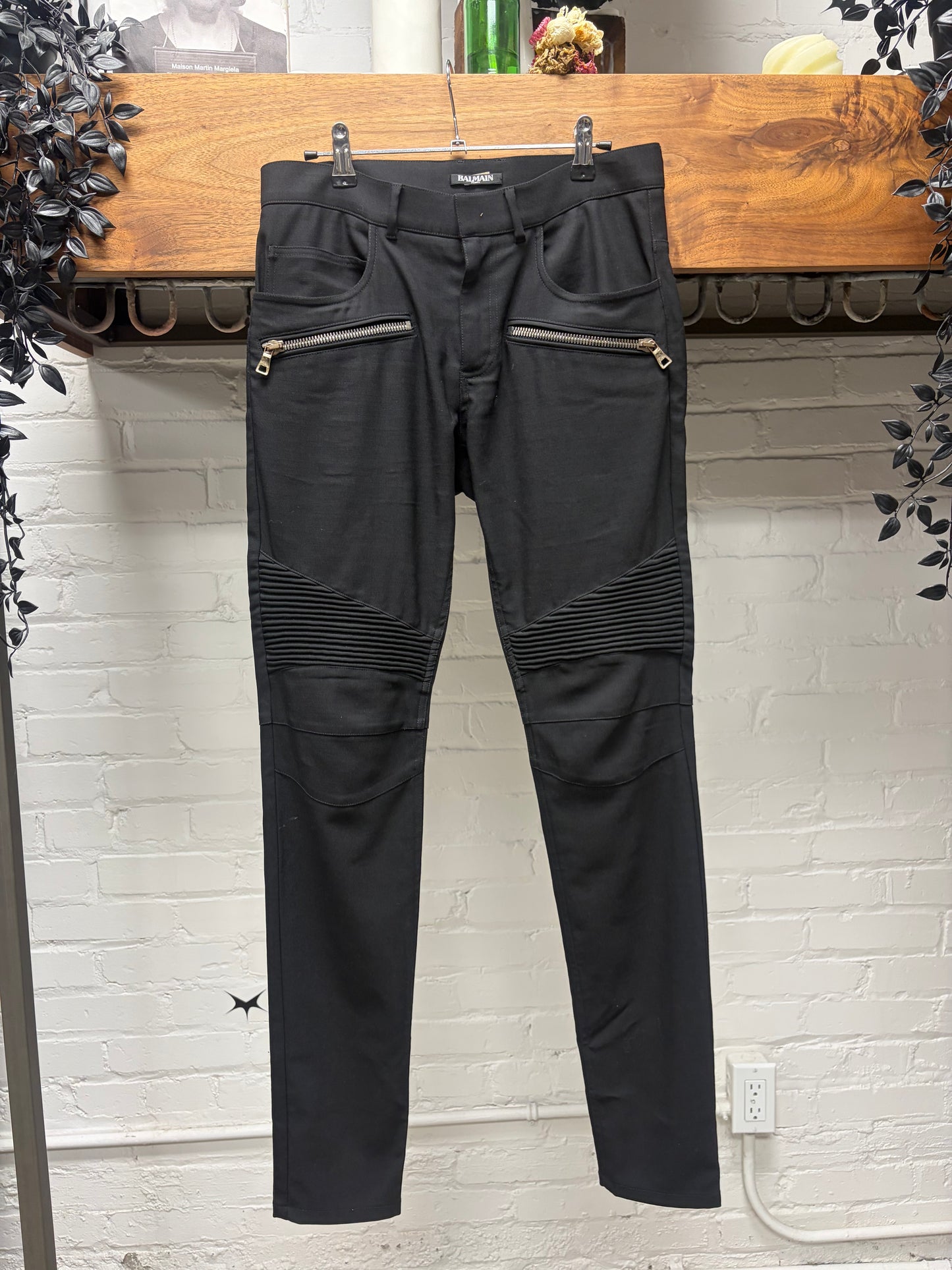Balmain Lightweight Black Rayon Biker Knee Skinny Trousers