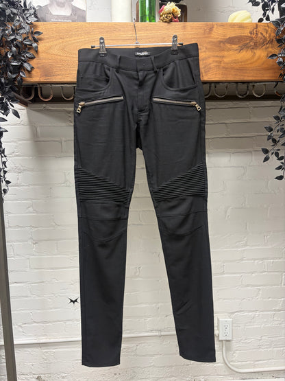 Balmain Lightweight Black Rayon Biker Knee Skinny Trousers