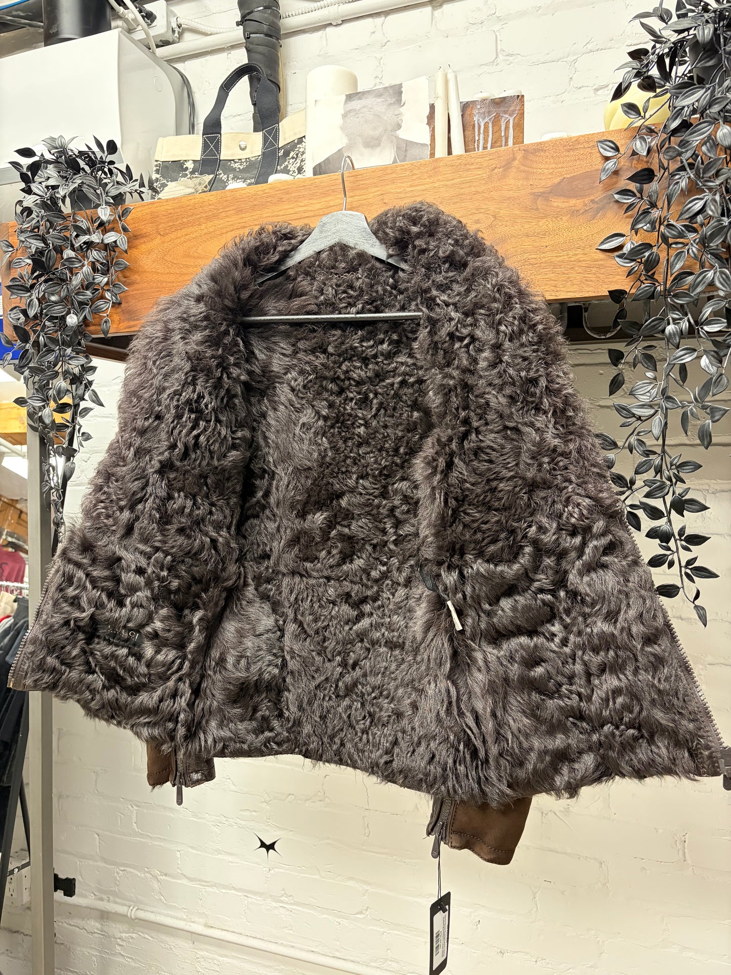 2000s Gucci Brown Suede Panelled Moto Jacket with Shearling Liner