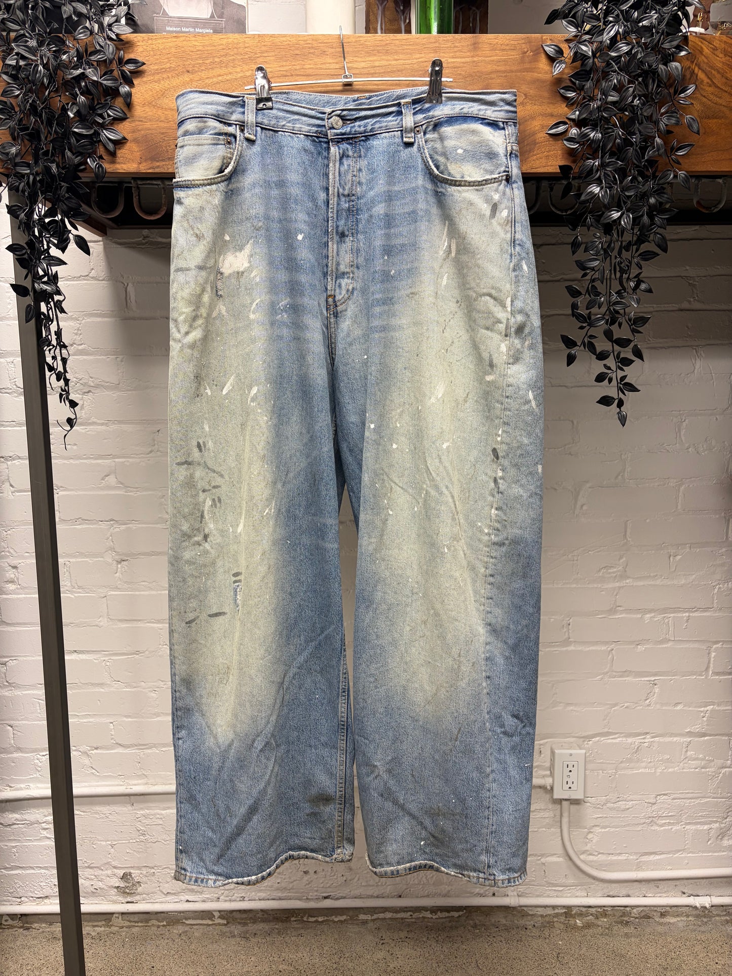 Acne Studios Paint Splattered ‘Supper Baggy’ Light Wash Blue Denim