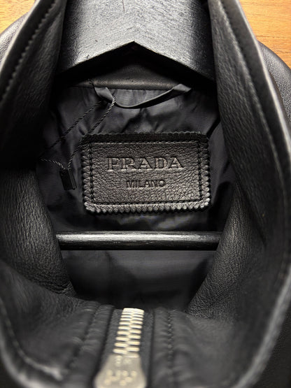Prada Black Lambskin Leather/Nylon Hybrid Jacket