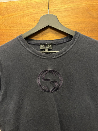 SS1997 Gucci by Tom Ford GG Interlock' Embroidered Chest Logo Black Short Sleeve T-Shirt