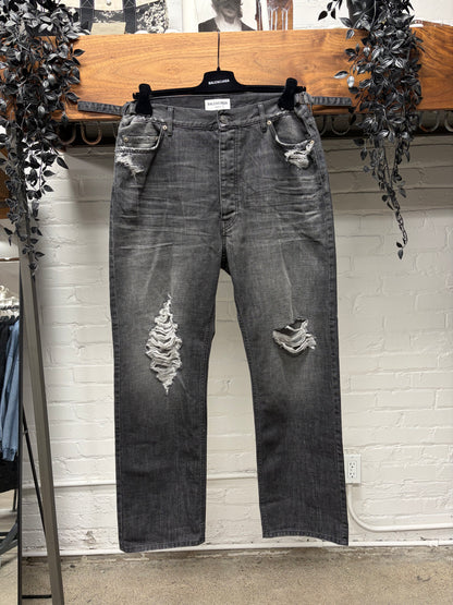 SS2022 Balenciaga ‘Destroy’ Skater Relaxed Fit Washed Grey Denim