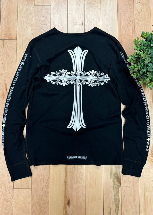 Chrome Hearts ‘Fleur’ Cross Black Waffle Knit Long Sleeve