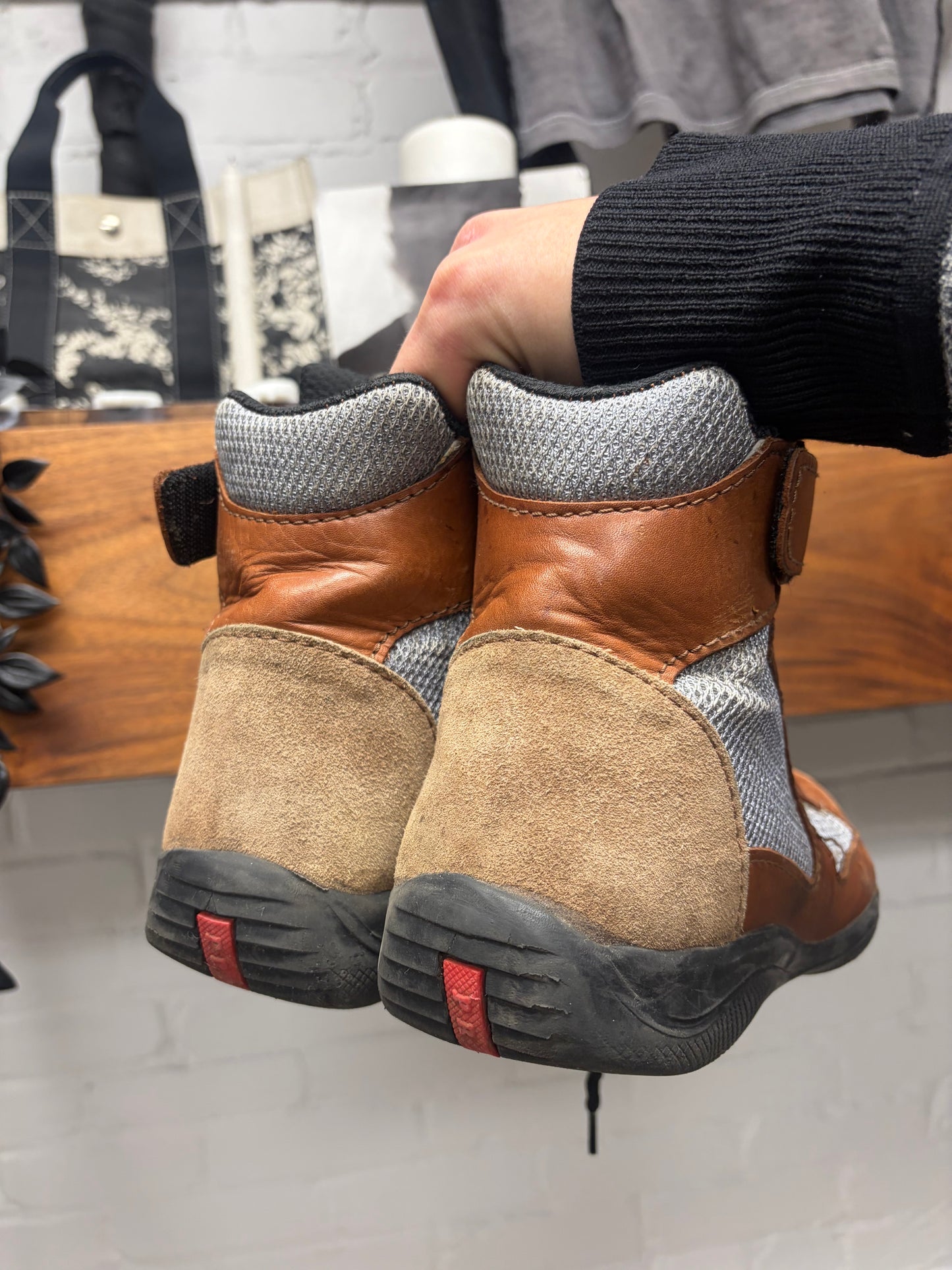 Vintage Prada Sport ‘America’s Cup’  Brown/Tan Leather High Top Sneakers