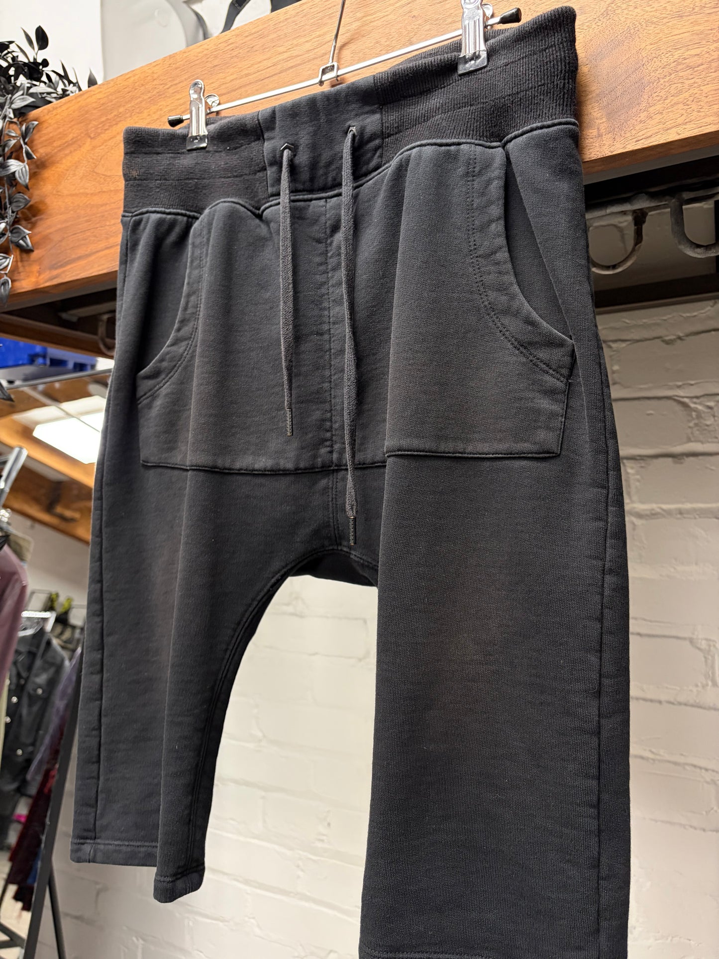 Helmut Lang Drop Crotch ‘Pod’ Black Cotton Drawstring Shorts
