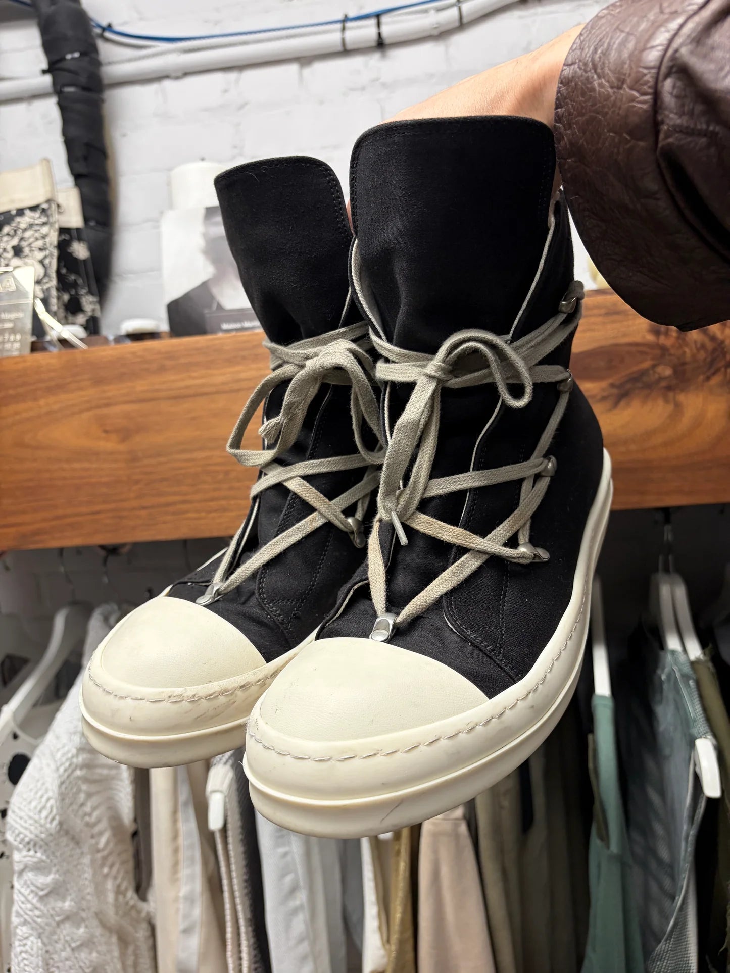 Rick Owens Pentagram Black Canvas Ramones High Top Sneakers