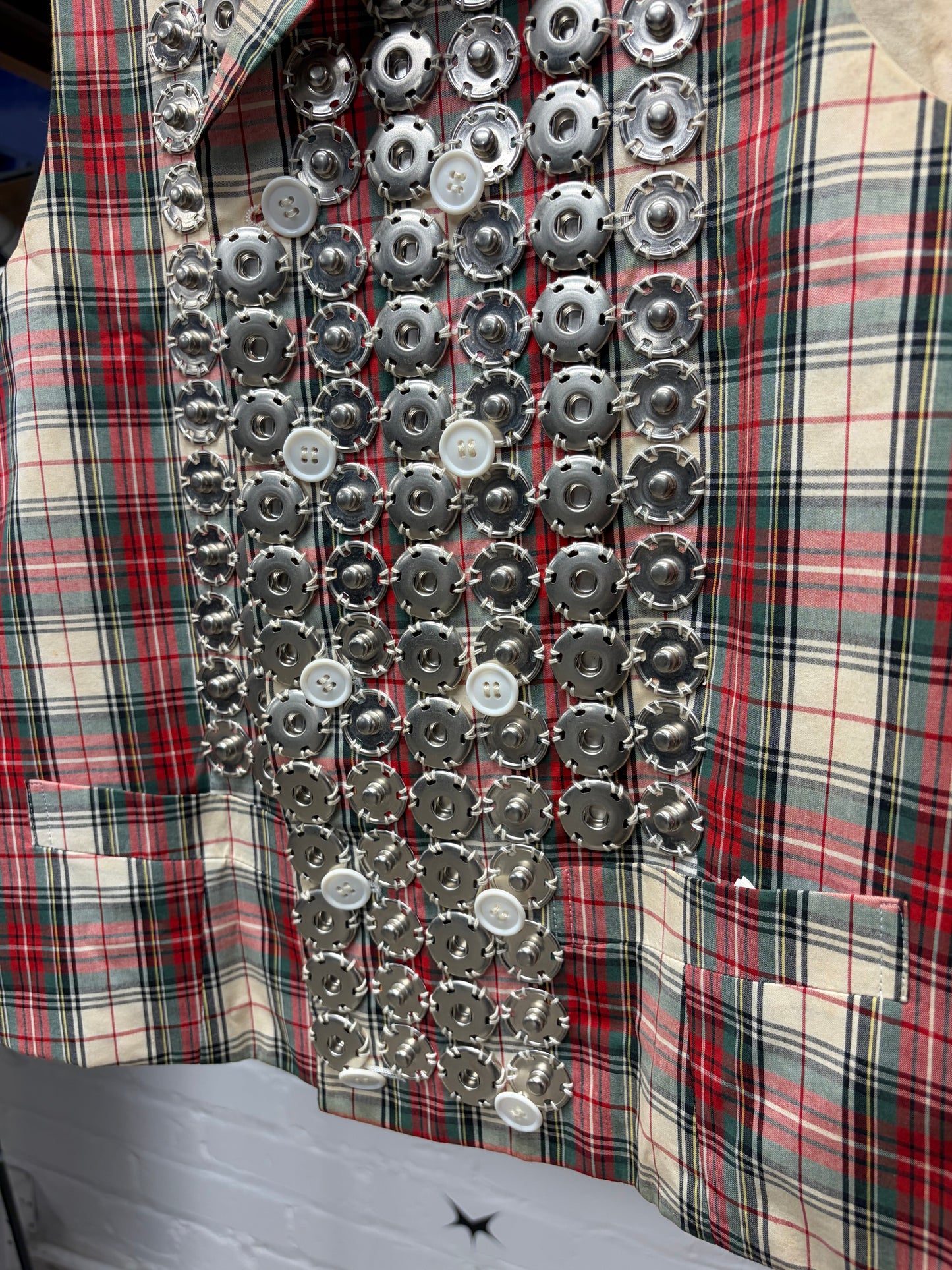 AW2015 Comme Des Garçons Homme Plus Plaid/Silver ‘Button Embellished’ Collared Vest