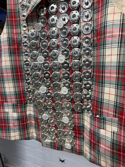 AW2015 Comme Des Garçons Homme Plus Plaid/Silver ‘Button Embellished’ Collared Vest