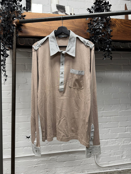 Dolce & Gabbana Cashmere/Pinstripe Brown Rugby Shirt